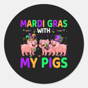 Mardi Gras With My Pigs Three Cute Pigs Masked Bea Classic Round Sticker