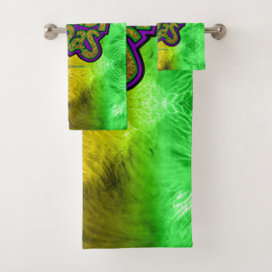 Mardi Gras words, SlipperyJoe, crown, LGBTQIA, gay Bath Towel Set