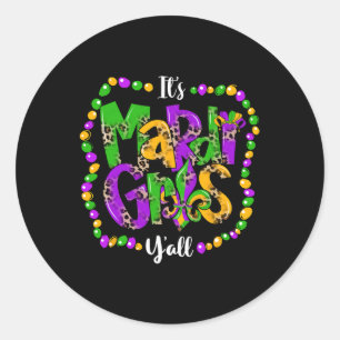 Mardi Gras Y'all Fun Cute Beads Fleur-de-lis Men W Classic Round Sticker