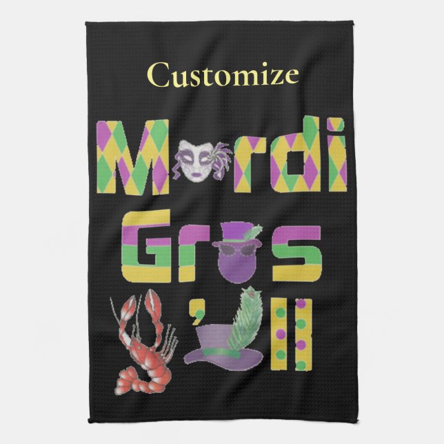 Mardi Gras Y'all Thunder_Cove Tea Towel (Vertical)