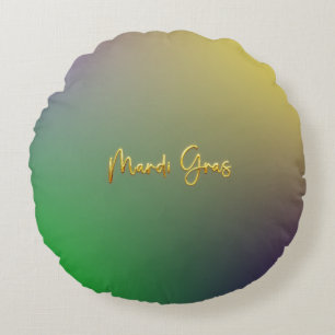 Mardi Gras Yellow, Purple, Green Round Cushion