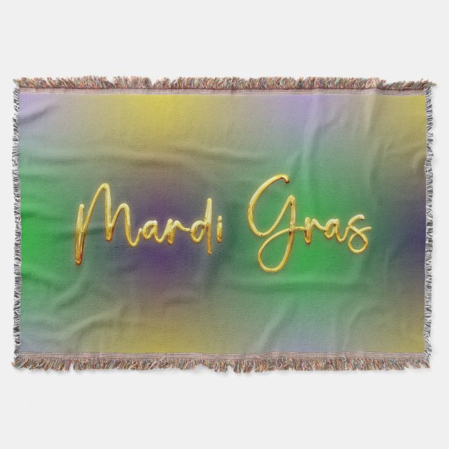 Mardi Gras Yellow, Purple, Green Throw Blanket (Front)