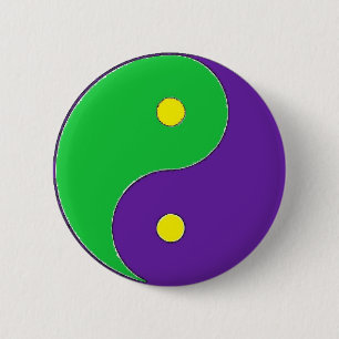 MARDI GRAS YIN YANG SYMBOL 6 CM ROUND BADGE