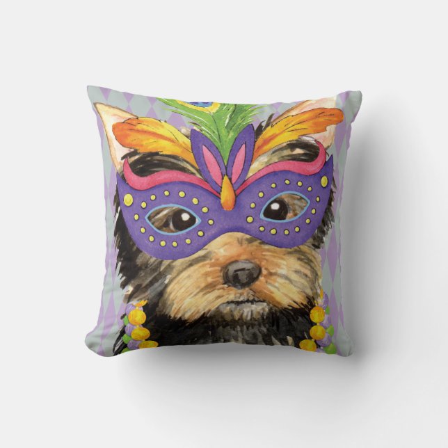 Mardi Gras Yorkie Cushion (Front)