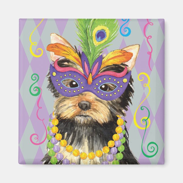 Mardi Gras Yorkie Magnet (Front)