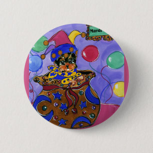 Mardi Gras Yorkie Poo 6 Cm Round Badge