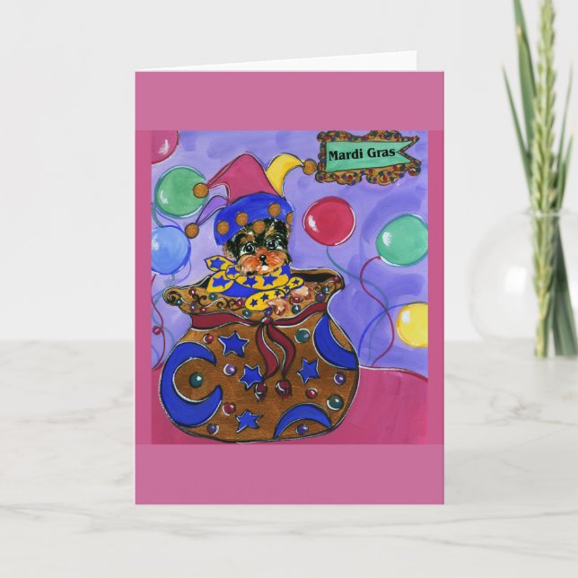 Mardi Gras Yorkie Poo Card (Front)