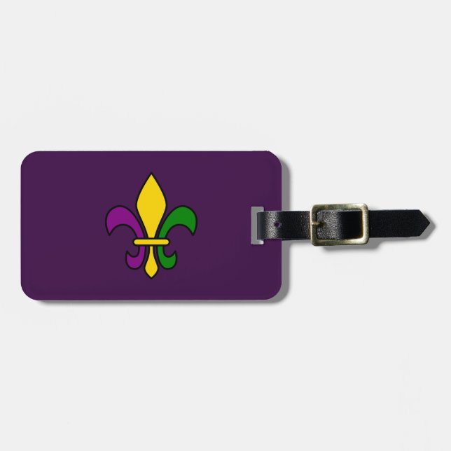 Mardi grass fleur-de-lys luggage tag (Front Horizontal)