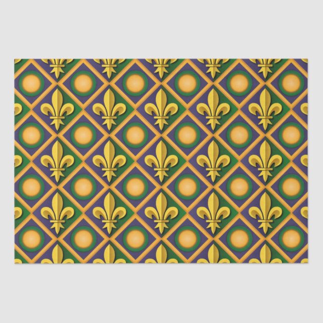 Mardi grass pattern with golden fleur-de-lis tissue paper (Front)
