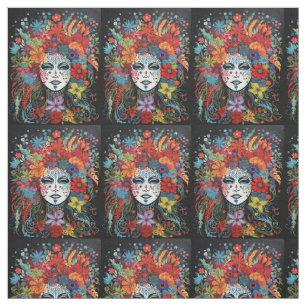 Mardi Grass Woman in Mask with Headdress Colorful  Fabric