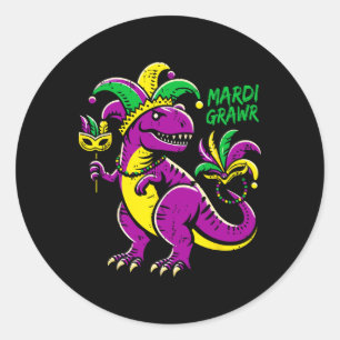 Mardi Grawr Dino T-rex Outfit Boys Kids Toddler Ma Classic Round Sticker