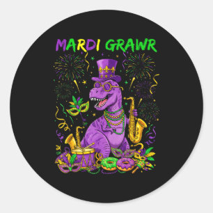 Mardi Grawr Rex Dinosaur Funny Classic Round Sticker