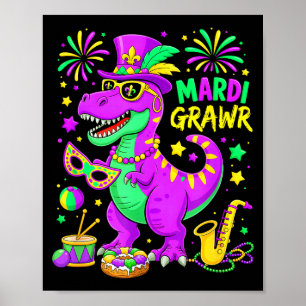 Mardi Grawr T-rex Dino Mardi Gras Dinosaur Beads M Poster