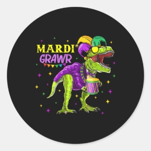 Mardi Grawr T-rex Dino Toddler Kids Mardi Gras Boy Classic Round Sticker