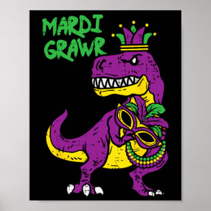 Mardi Grawr T-rex Dino Toddler Kids Mardi Gras Boy Poster