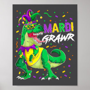 Mardi Grawr T-rex Dino Toddler Kids Mardi Gras Boy Poster