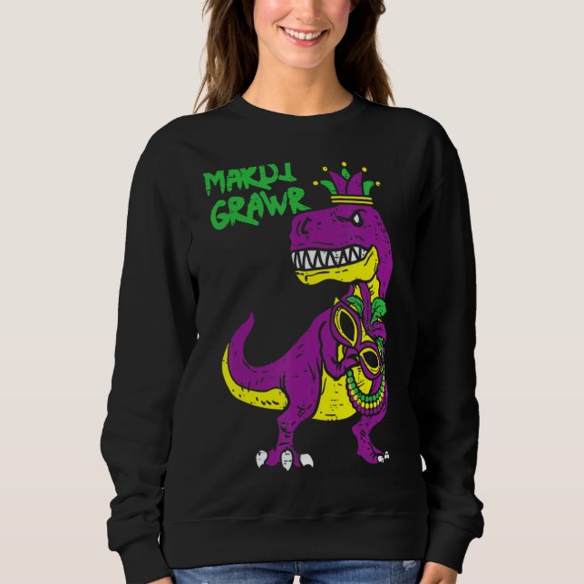 Mardi Grawr T Rex Dino Toddler Kids Mardi Gras Boy Sweatshirt (Front)