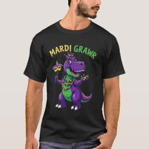 Mardi Grawr T-Rex Dino Toddler Kids Mardi Gras Boy T-Shirt
