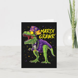 Mardi Grawr T-rex Dinosaur Dino Mardi Gras Kids Bo Card