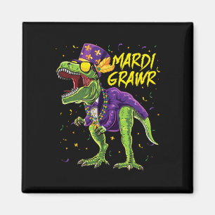 Mardi Grawr T-rex Dinosaur Dino Mardi Gras Kids Bo Magnet