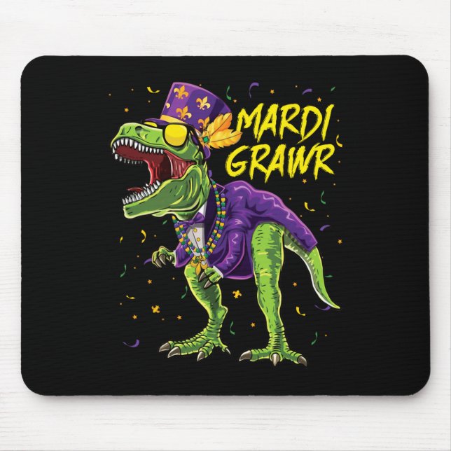 Mardi Grawr T-rex Dinosaur Dino Mardi Gras Kids Bo Mouse Pad (Front)