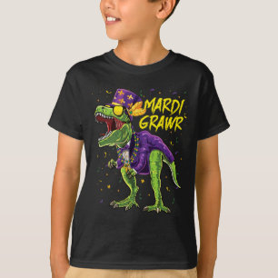 Mardi Grawr T-rex Dinosaur Dino Mardi Gras Kids Bo T-Shirt