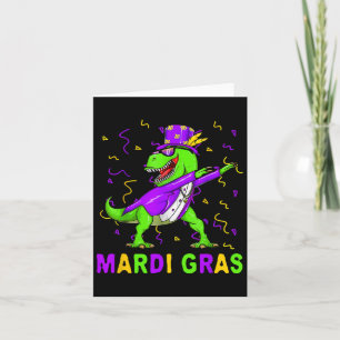 Mardi Grawr T Rex Dinosaur Mardi Gras Bead Costume Card