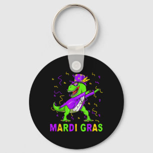 Mardi Grawr T Rex Dinosaur Mardi Gras Bead Costume Key Ring