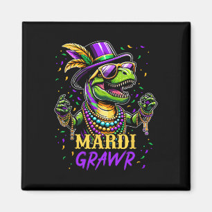 Mardi Grawr T Rex Dinosaur Mardi Gras Bead Costume Magnet