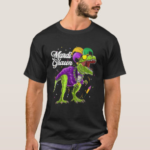 Mardi Grawr T Rex Dinosaur Mardi Gras Bead T-Shirt