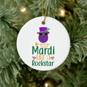 Mardi Like A Rockstar Typography Personalised Ceramic Tree Decoration