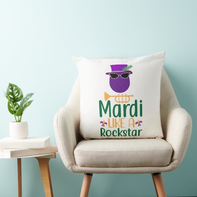 Mardi Like A Rockstar Typography Throw Pillow (Chair)