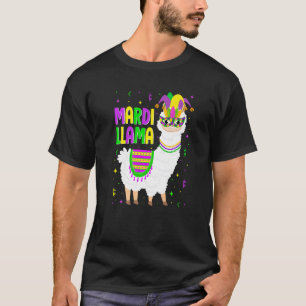 Mardi Llama Party Animals Funny Mardi Gras Alpaca  T-Shirt