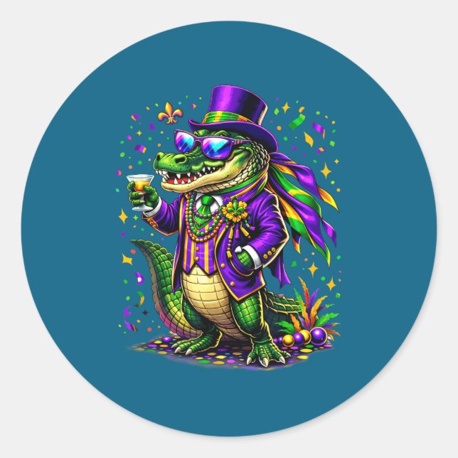 Mardigator Mardi Gras Alligator Funny Classic Round Sticker (Front)
