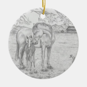 Mare and Foal Ceramic Tree Decoration