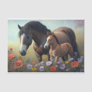 Mare and Foal in a Field of Flowers Decoupage Tissue Paper