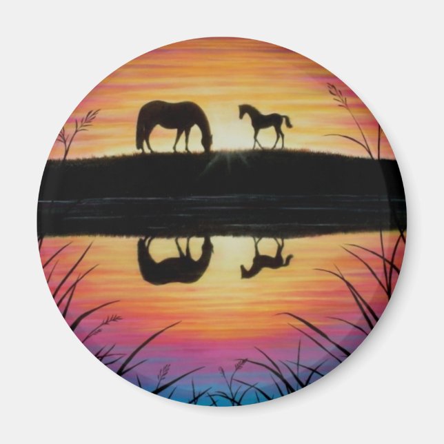 Mare and Foal sunrise  magnet (Front)