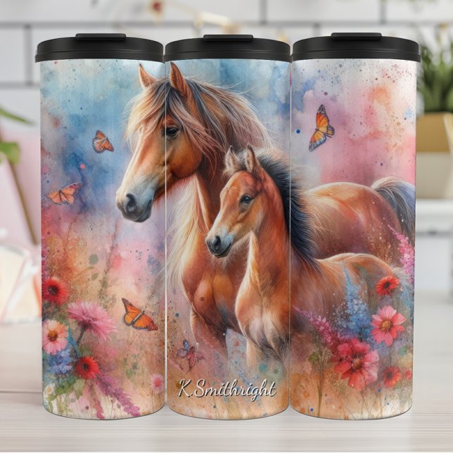 Mare Foal Butterfly Floral Meadow Thermal Tumbler (Creator Uploaded)