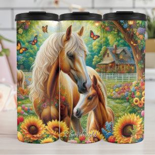 Mare Foal Butterfly Flower Garden Thermal Tumbler