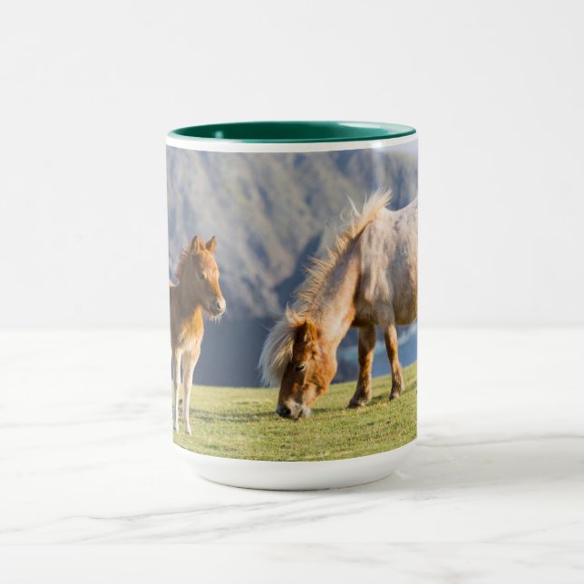 Mare with Foal, Shetland islands, Scotland Mug (Center)