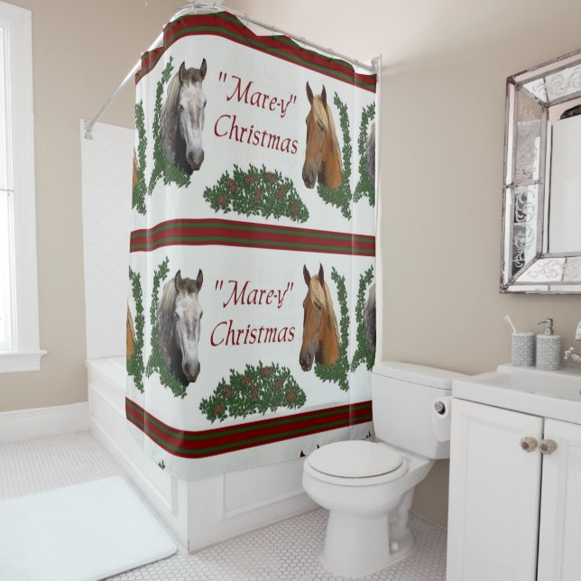 Mare-y Christmas Horse Lovers Shower Curtain (In Situ)