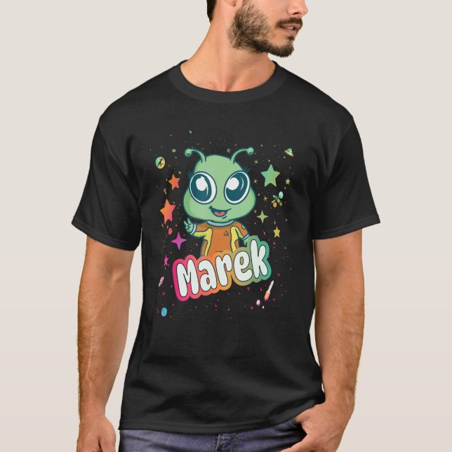 MAREK - Cute Boy Name with cute Alien T-Shirt (Front)