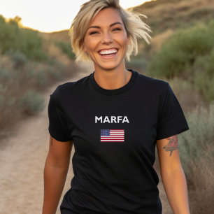 Marfa Texas USA American Flag Dark Colour T-Shirt