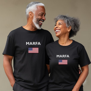 Marfa Texas USA American Flag Dark Colour T-Shirt
