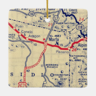 Marfa TX Vintage Map Ceramic Ornament