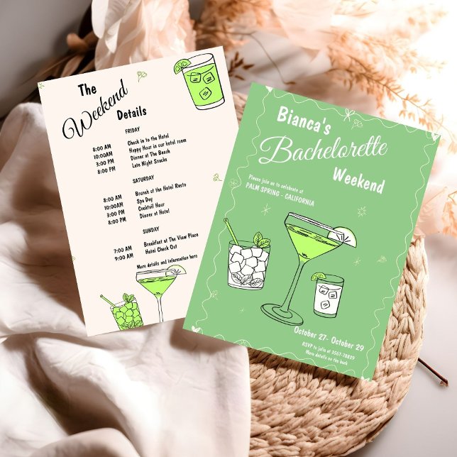 Marg & Matrimony Bachelorette Weekend Itinerary Invitation (Creator Uploaded)