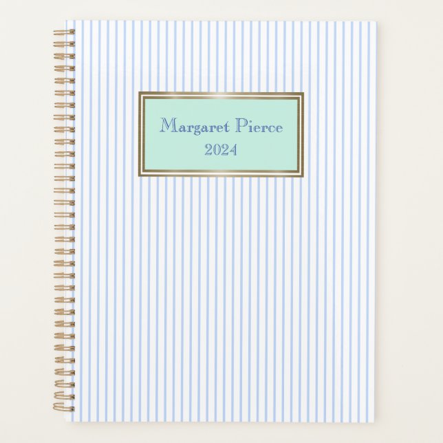 Margaret Pinstripe Planner in Mint (Front)