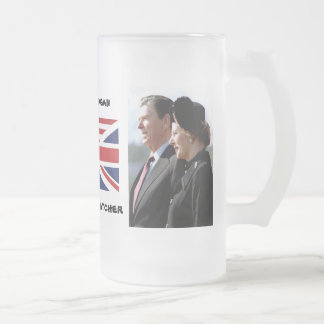 Margaret Thatcher & Ronald Reagan Frosted Glass Beer Mug
