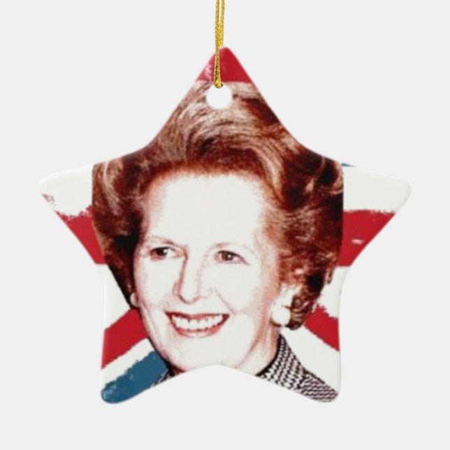 MARGARET THATCHER UNION JACK CERAMIC TREE DECORATION (Front)