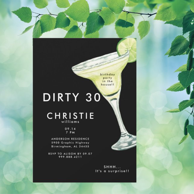 Margarita 30th Surprise Black Birthday Party Invitation (Creator Uploaded)